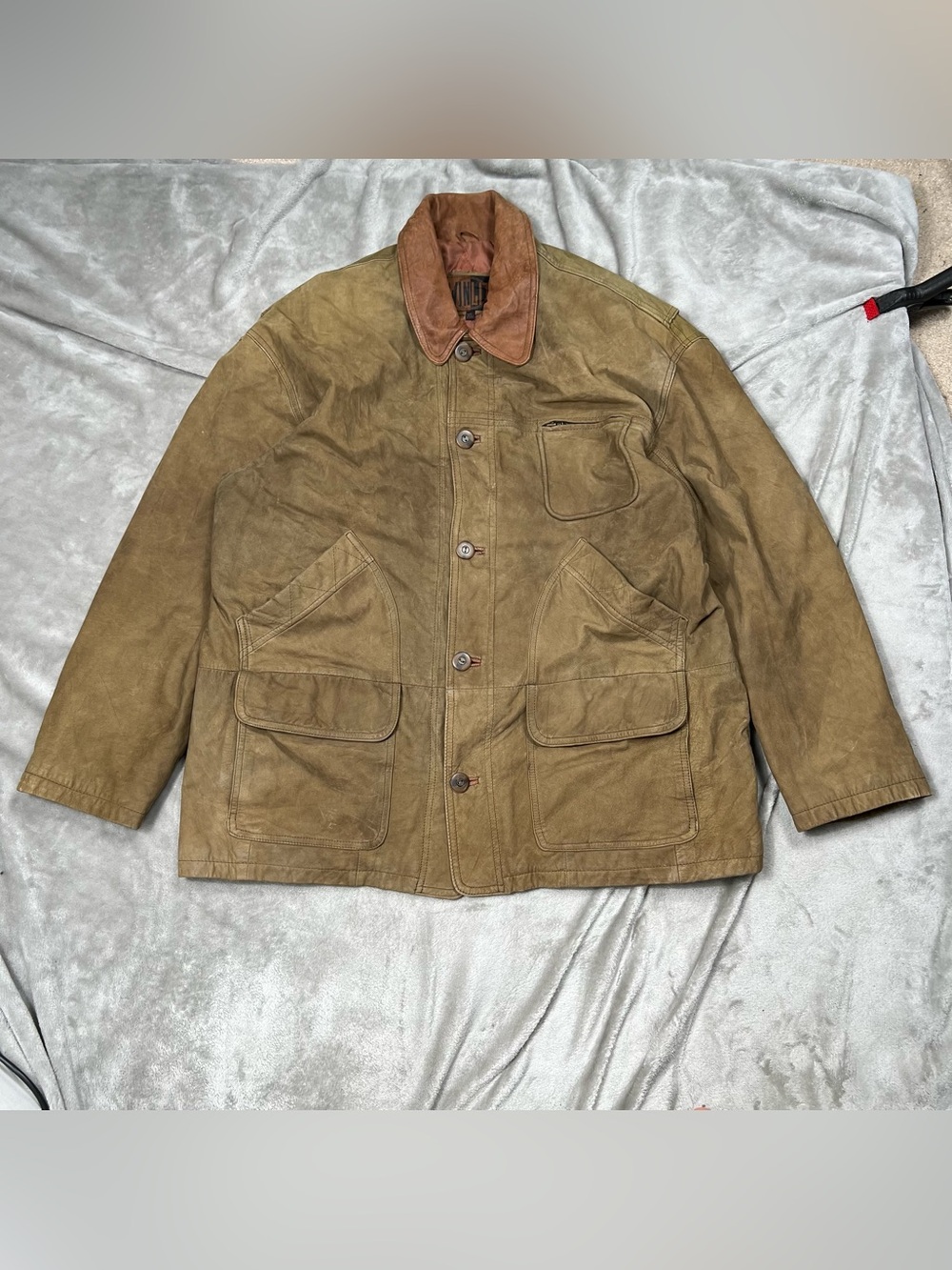 Vintage 90s Winlit Leather Barn Coat Mens XL Tan Chore Lined Button Up Heritage